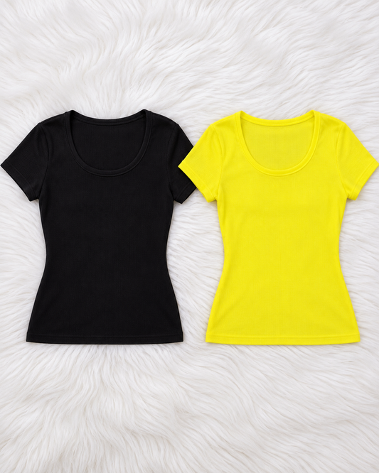 SHORT SLEEVE ROUND NECK RIBBED TOP