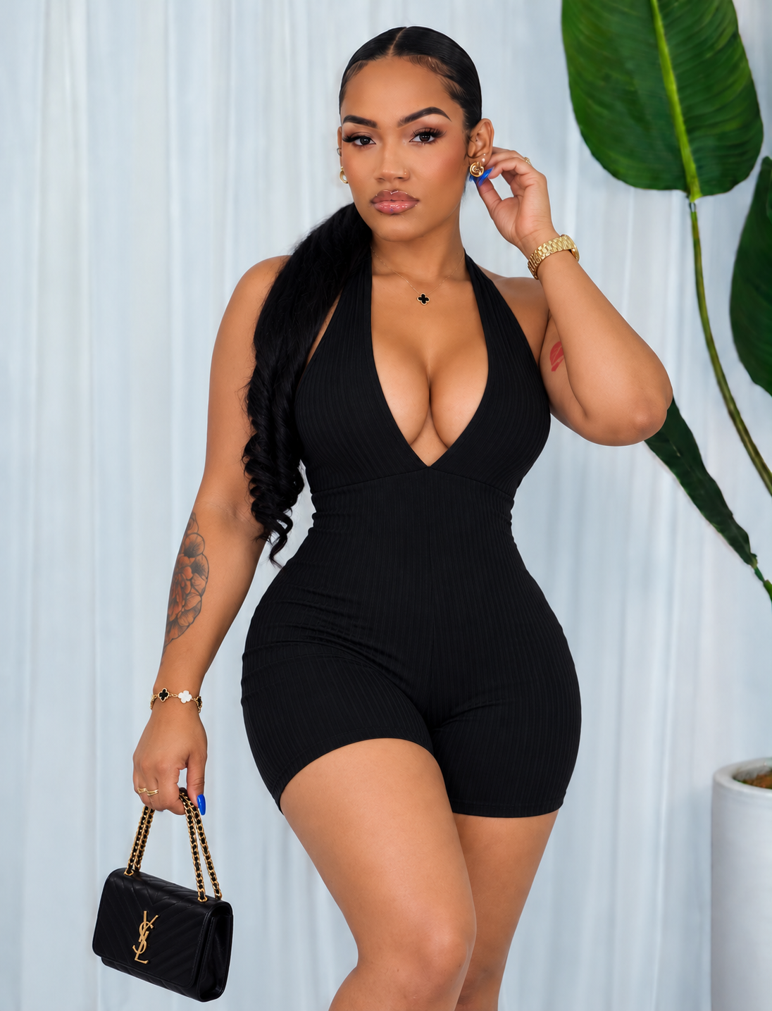 CASUAL RIBBED VNECK ROMPER