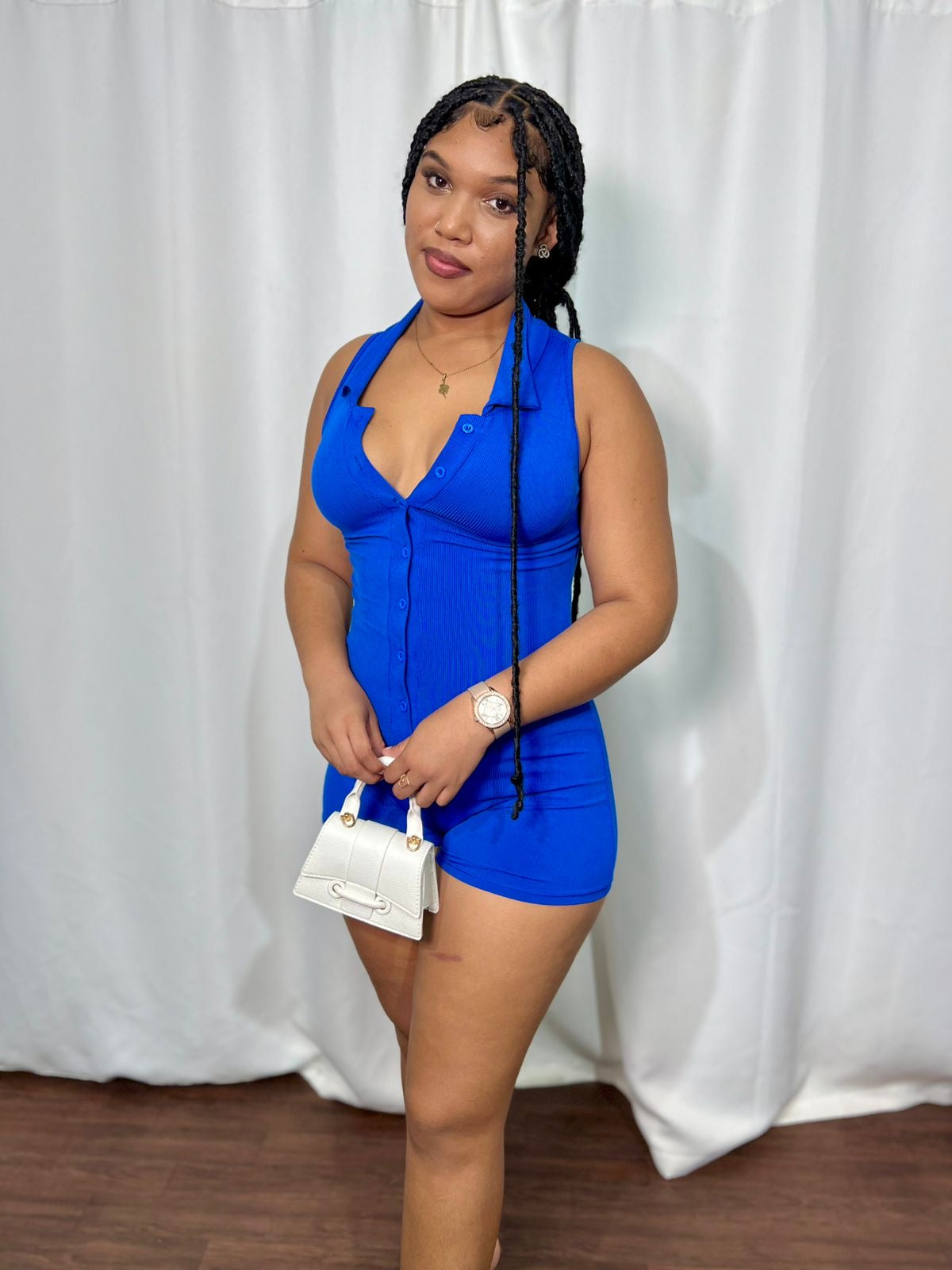 BUTTON-FRONT, RIBBED SLEEVELESS ROMPER