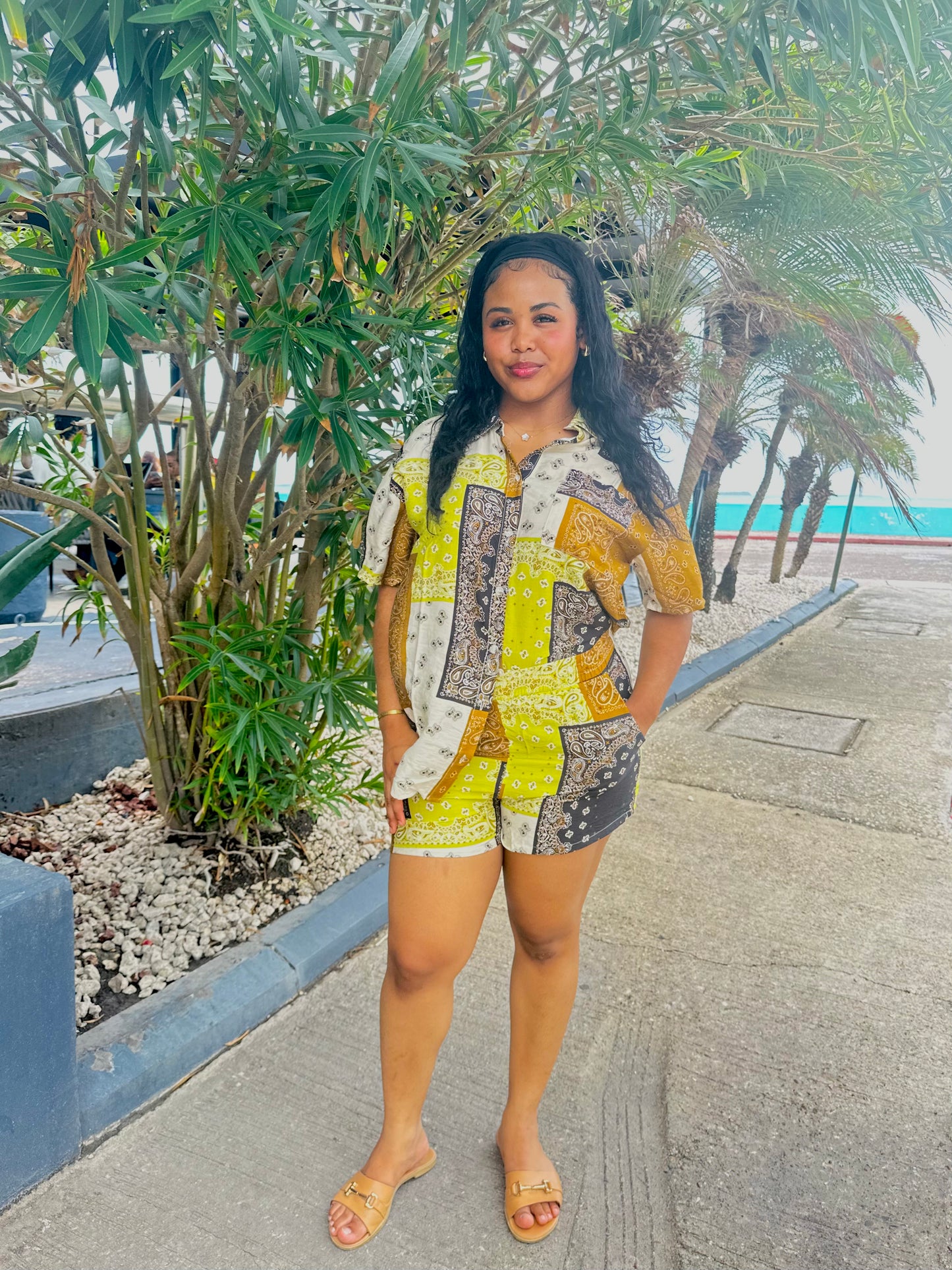 PAISLEY PATCH-PRINT BUTTON SHIRT/ SHORTS SET