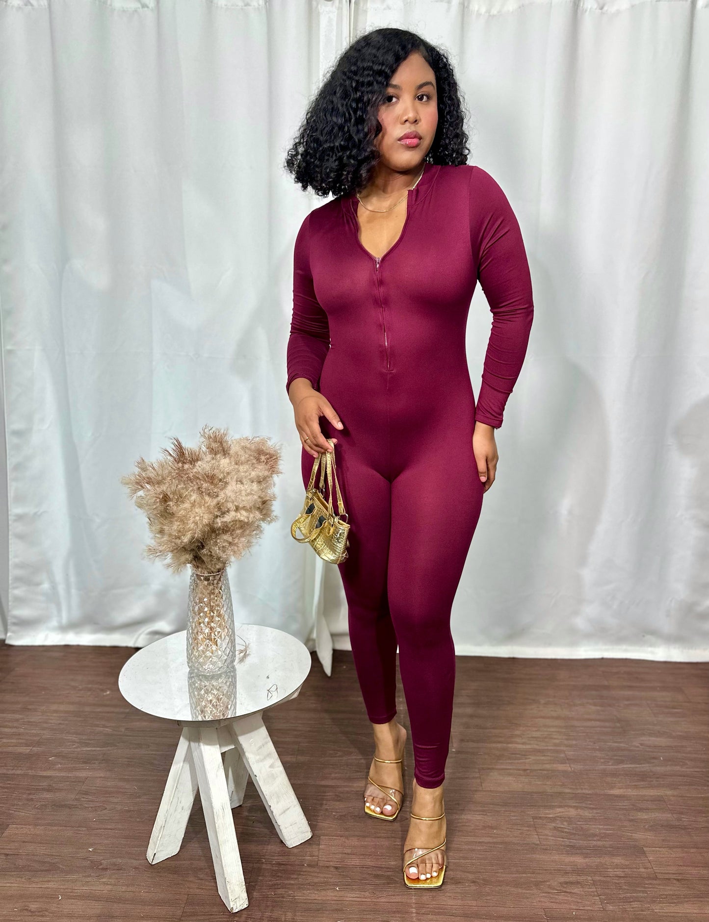 ZIP UP LONG SLEEVE JUMPSUIT