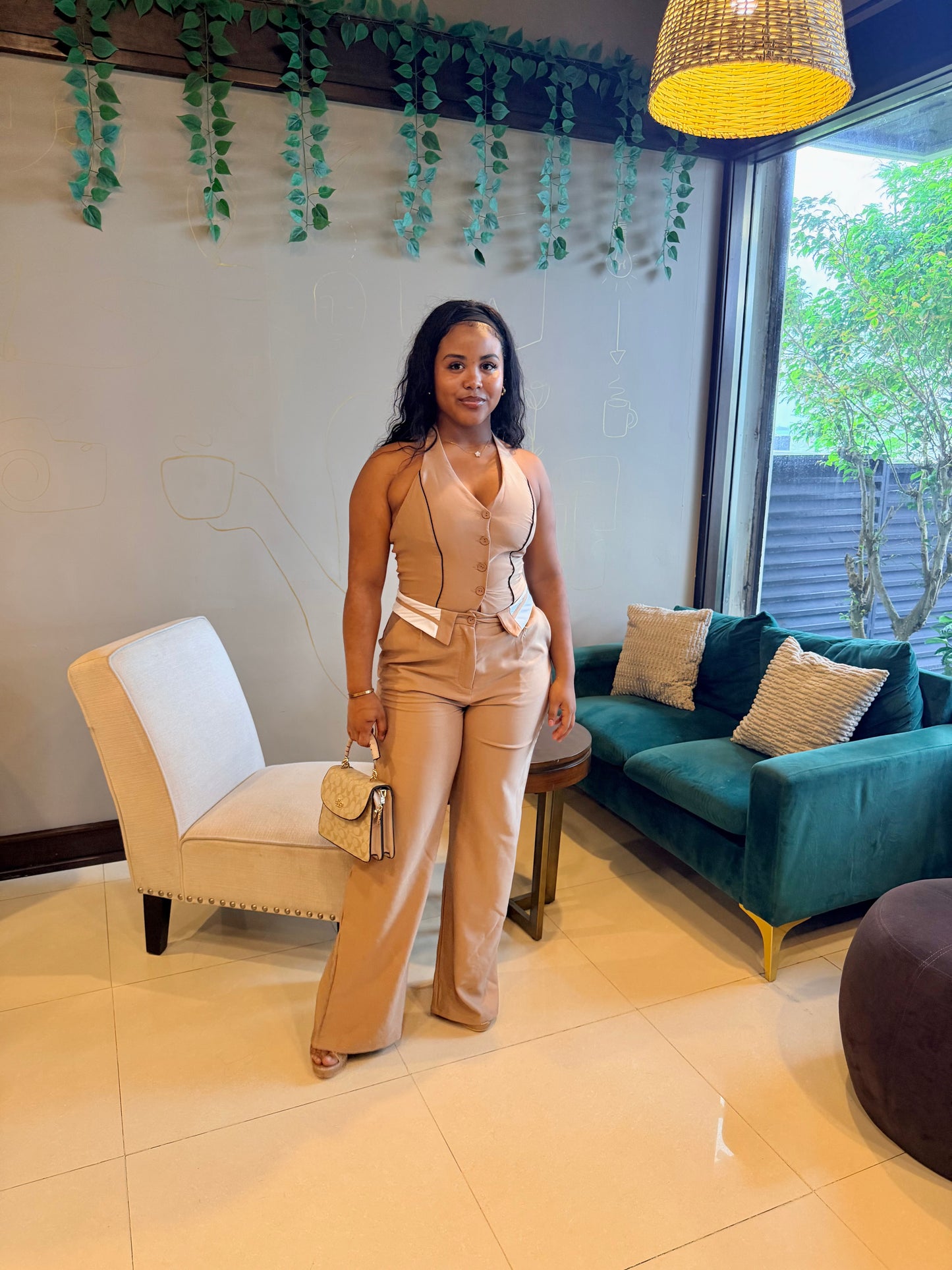 VEST-STYLE, HALTER TOP, FOLDED WAIST JUMPSUIT