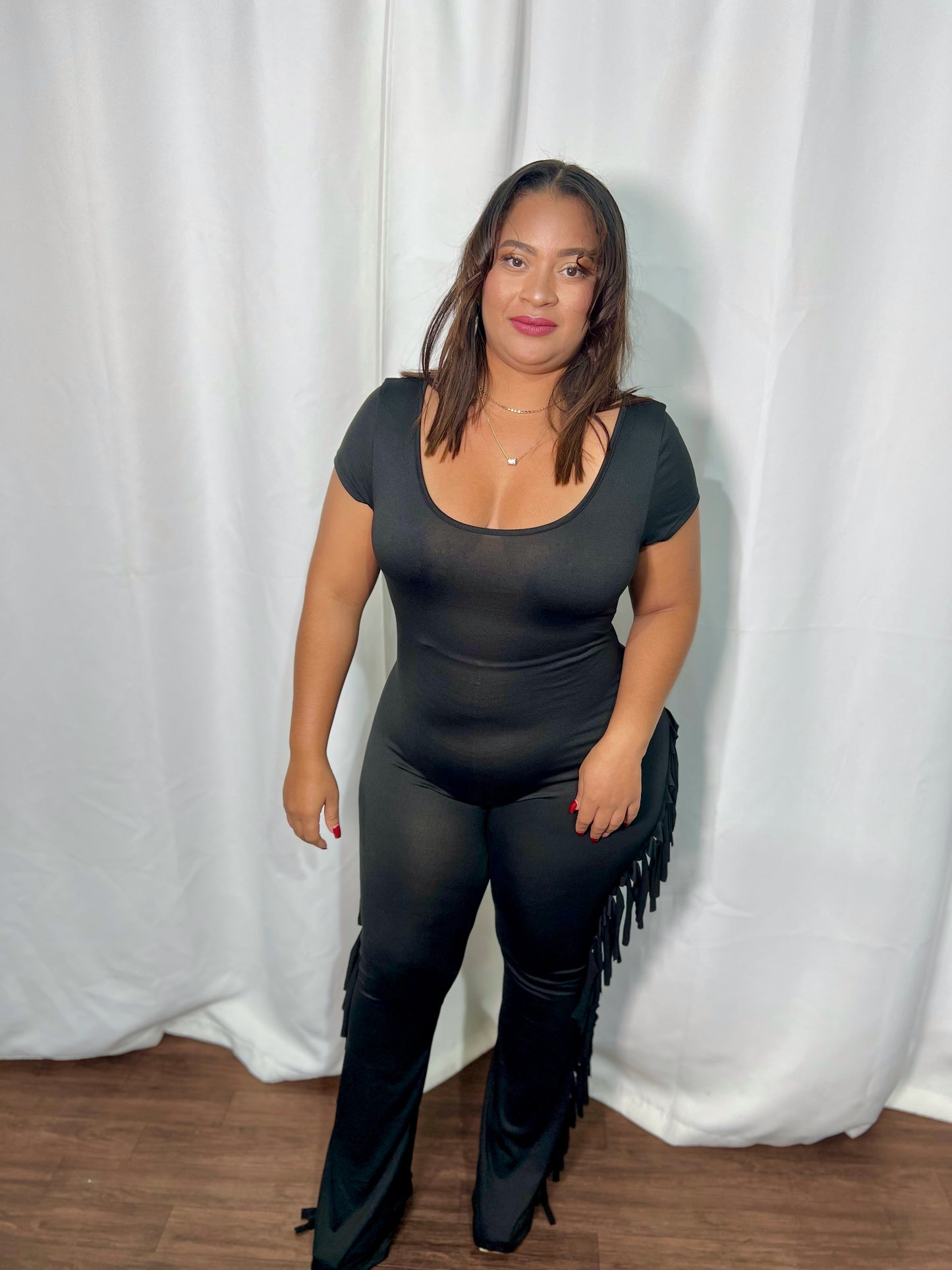 SCOOP NECK JUMPSUIT W FRILLS