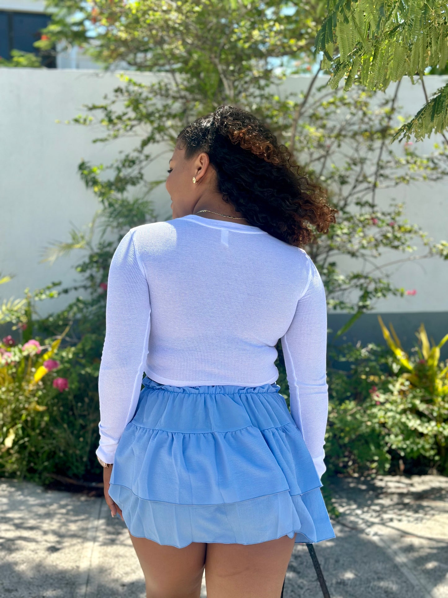 BUBBLE CREPE LAYERED SKIRT
