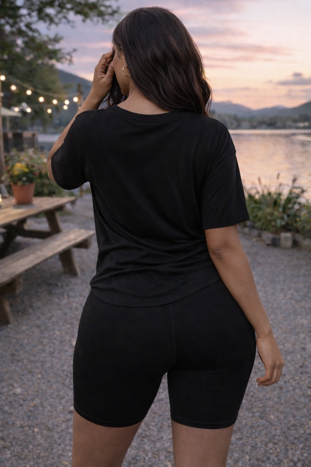 V NECK OVERSIZED BIKER SHORTS SET