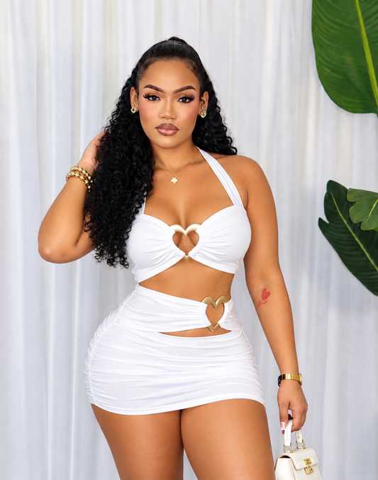 HALTER CROP TOP HOLLOW MINI SKIRT SET