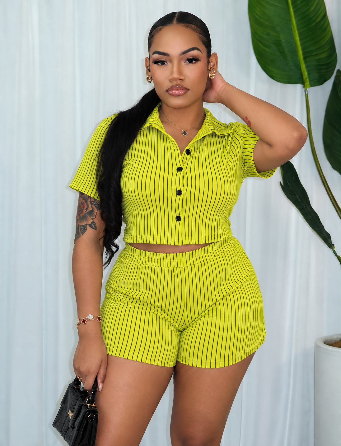 TEXTURED, STRIPED 2-PC SHORTS SET
