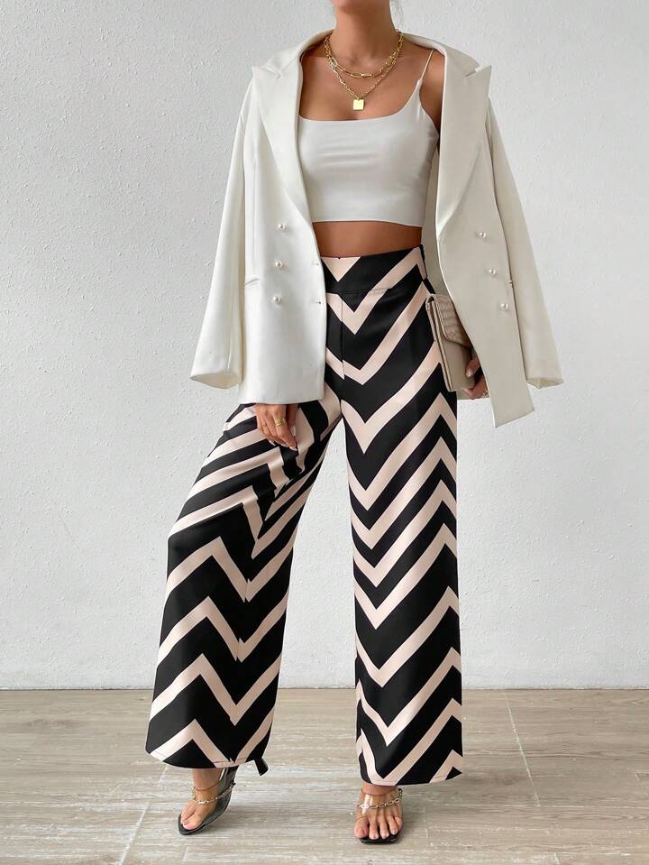 CALVAYA CHEVRON PRINT WIDE LEG  PANTS