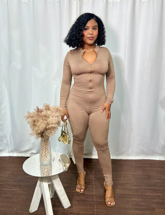 ZIP UP LONG SLEEVE JUMPSUIT