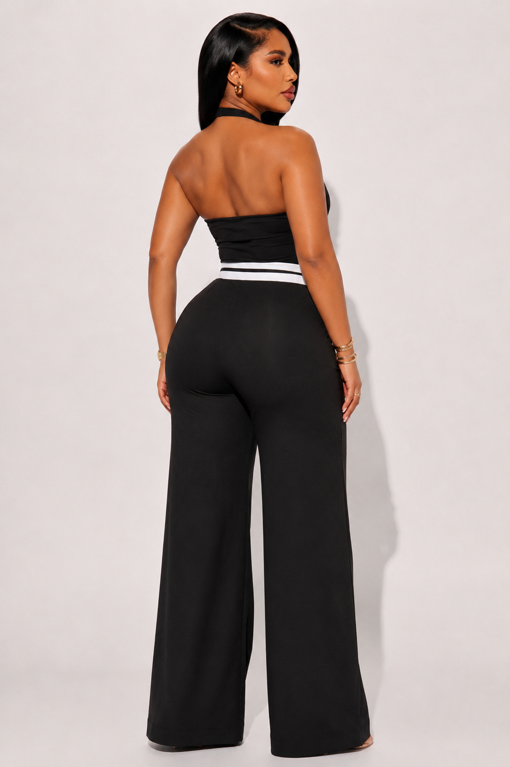 VEST-STYLE, HALTER TOP, FOLDED WAIST JUMPSUIT