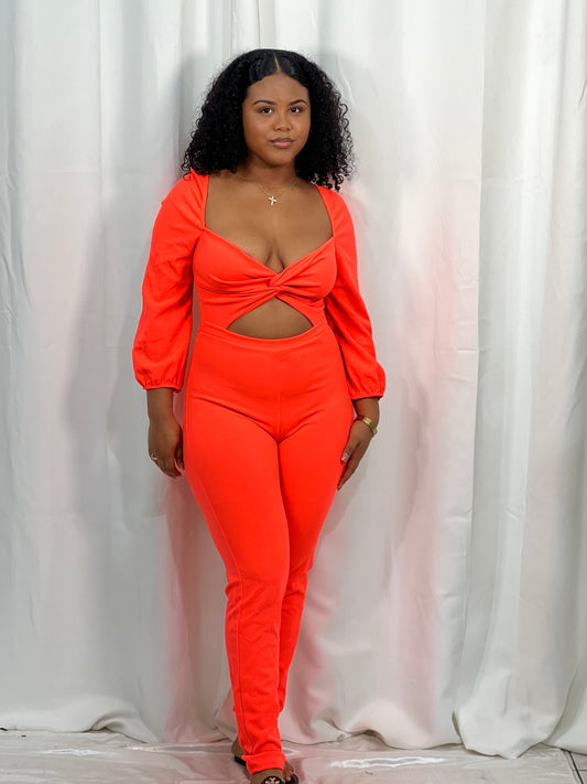 TWISTED BUST, CUTOUT FRONT JUMPSUIT