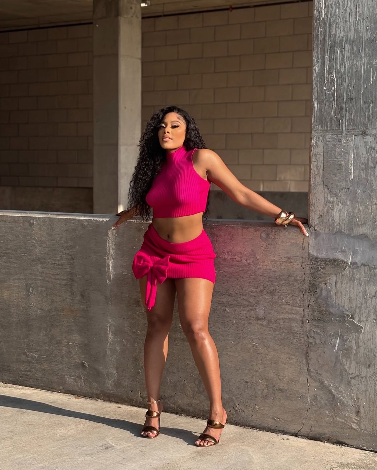RIBBED BOW MINI SKIRT SET
