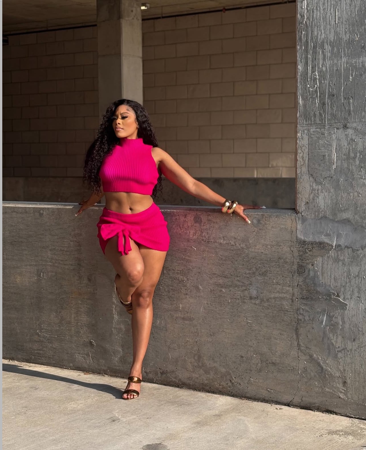 RIBBED BOW MINI SKIRT SET