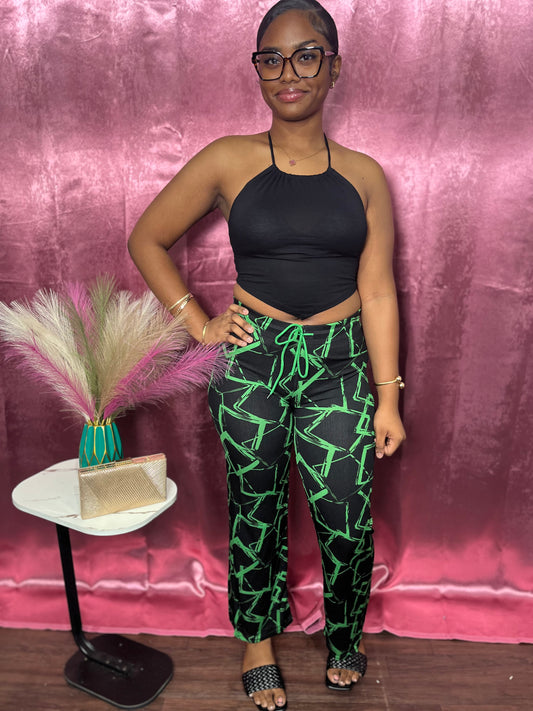 PRINTED RIBBED DRAWSTRING PANTS