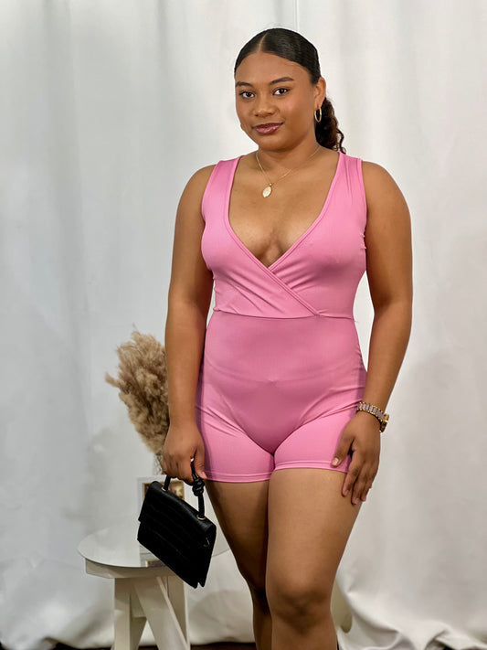 RIBBED V NECK ROMPER