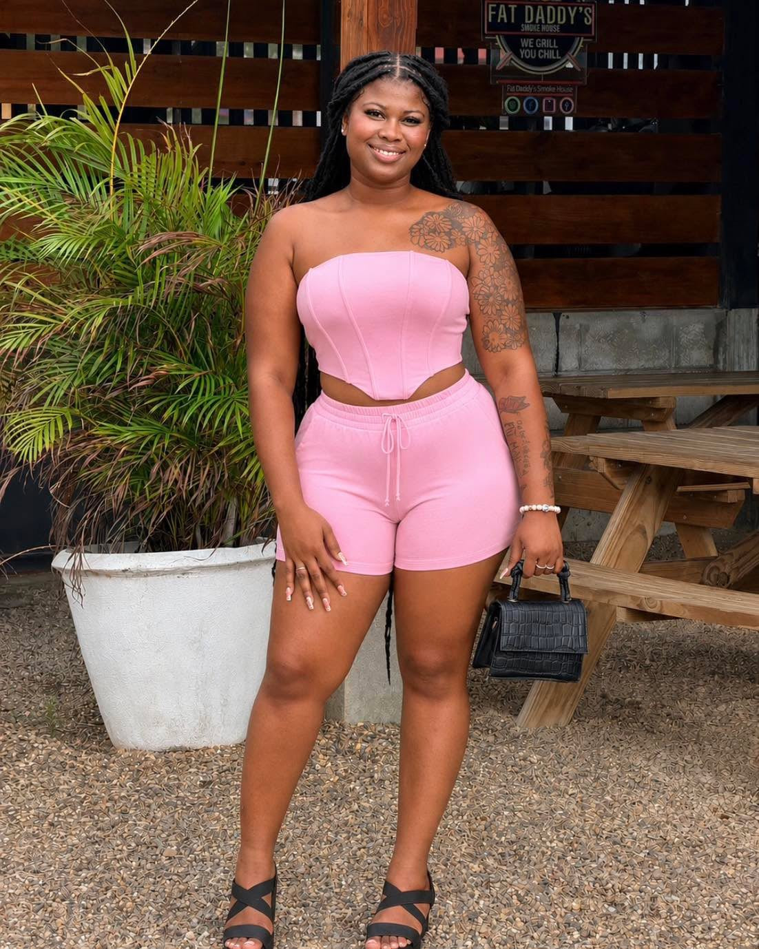 BONED CORSET-STYLE TUBE TOP / SHORTS SET