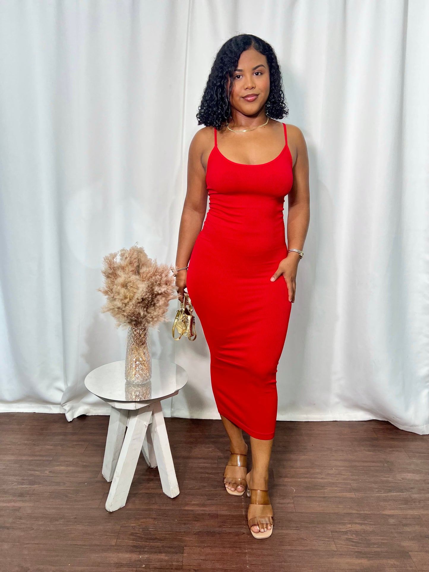 RIBBED SPAGHETTI STRAP BODYCON MAXI DRESS