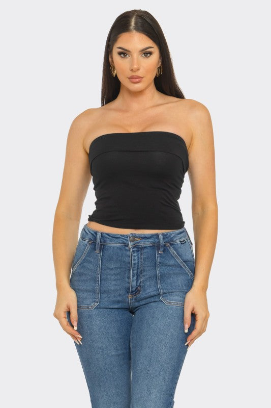 COTTON TUBE FOLD OVER CROP TOP
