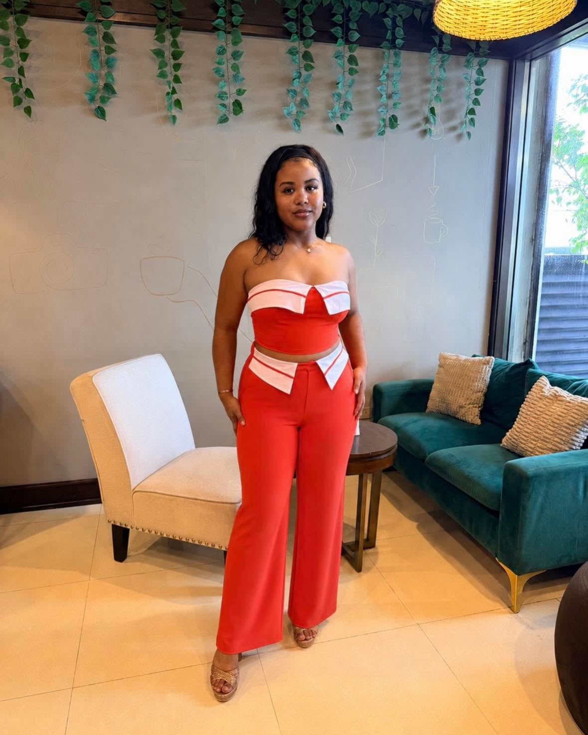 FOLD-OVER CONTRAST, TUBE TOP / PANTS SET