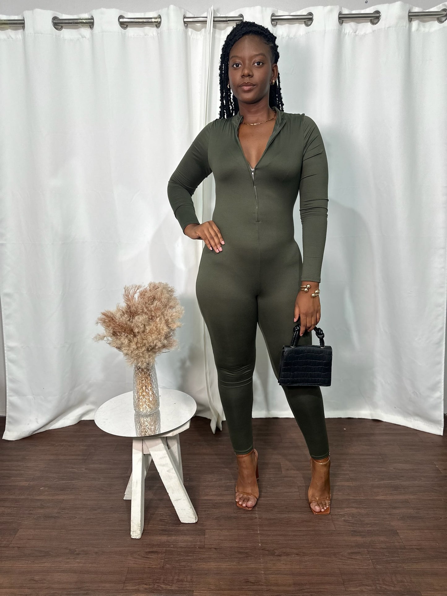 ZIP UP LONG SLEEVE JUMPSUIT