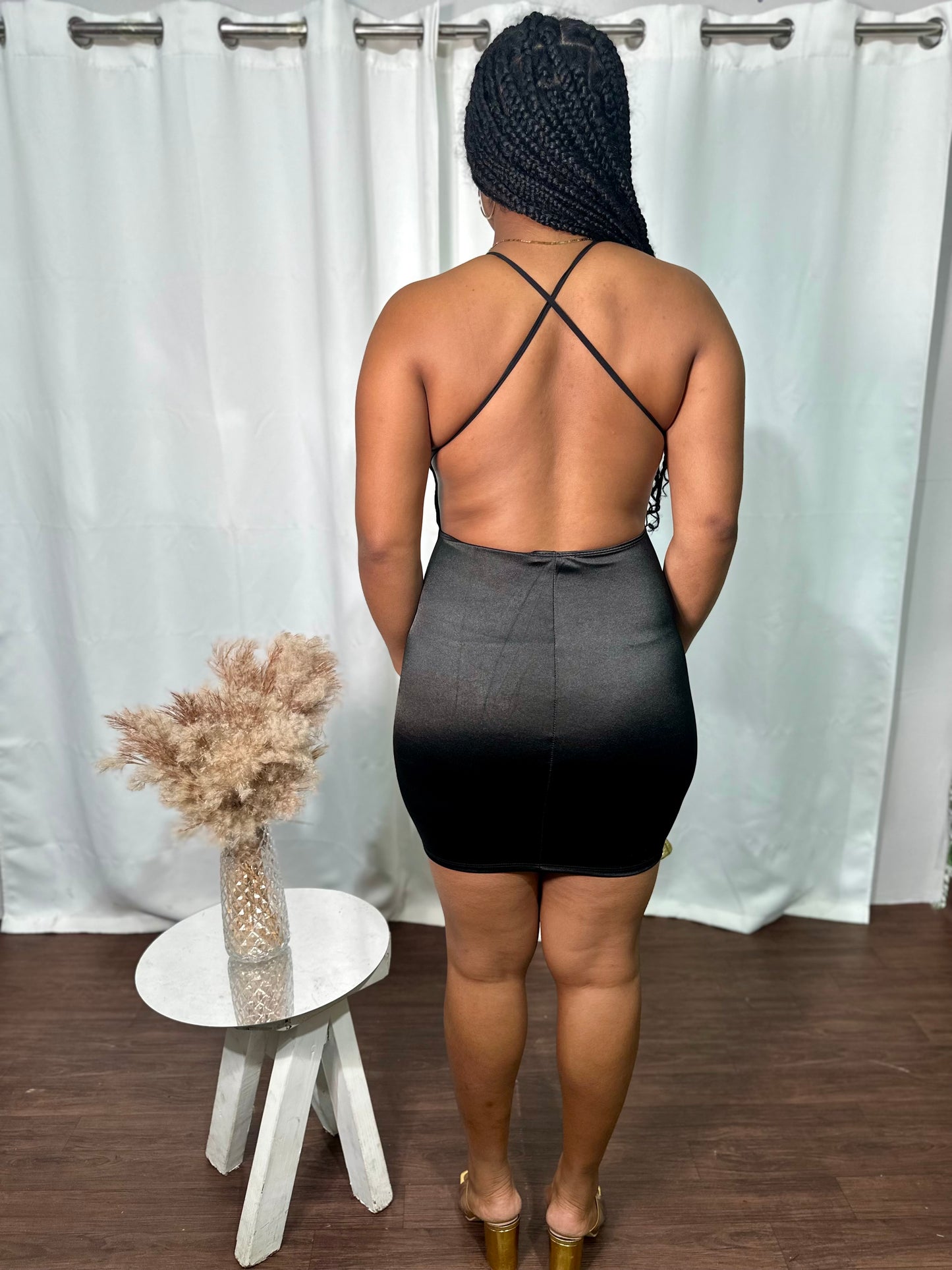 CAT GIRL SATIN CROSS BACK MINI DRESS