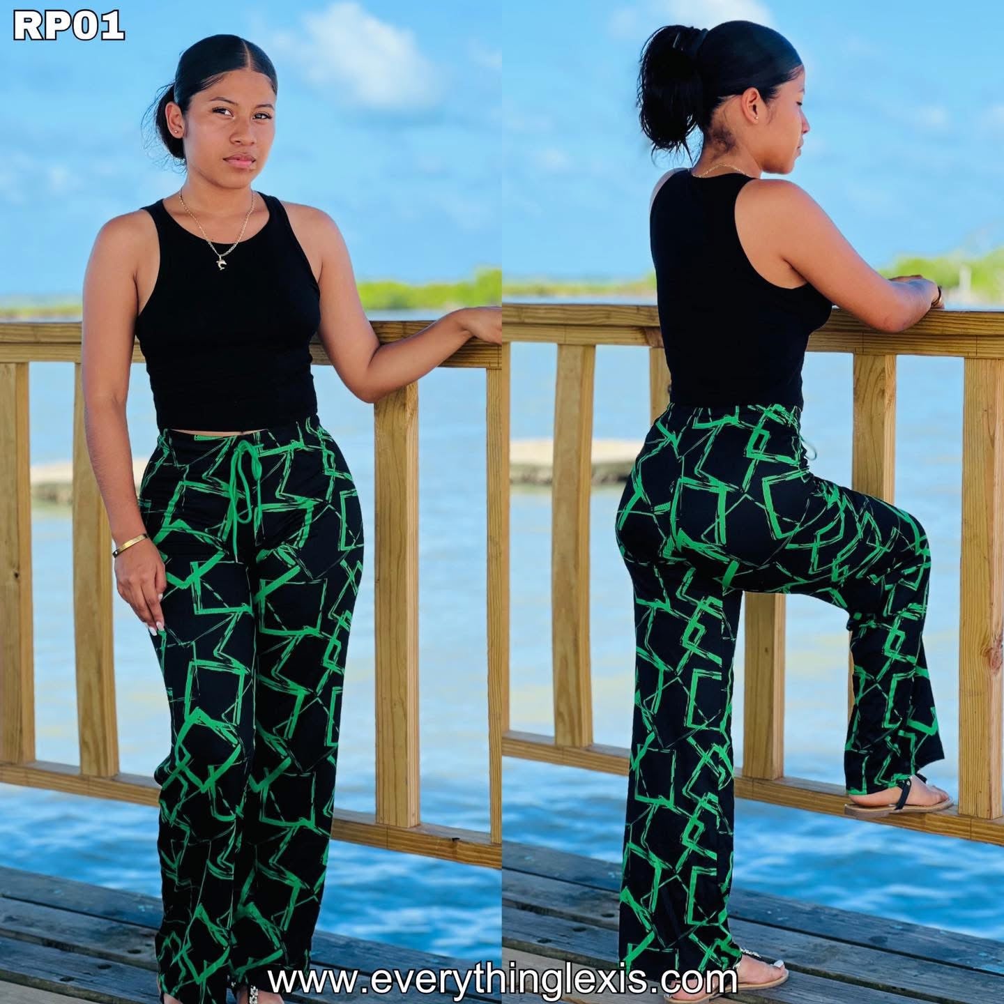 PRINTED RIBBED DRAWSTRING PANTS