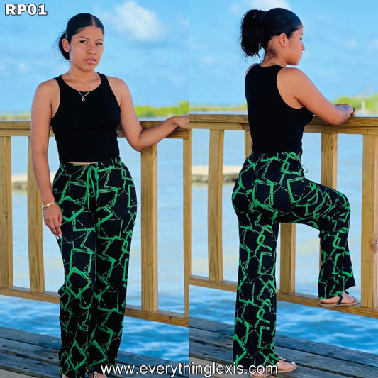 PRINTED RIBBED DRAWSTRING PANTS