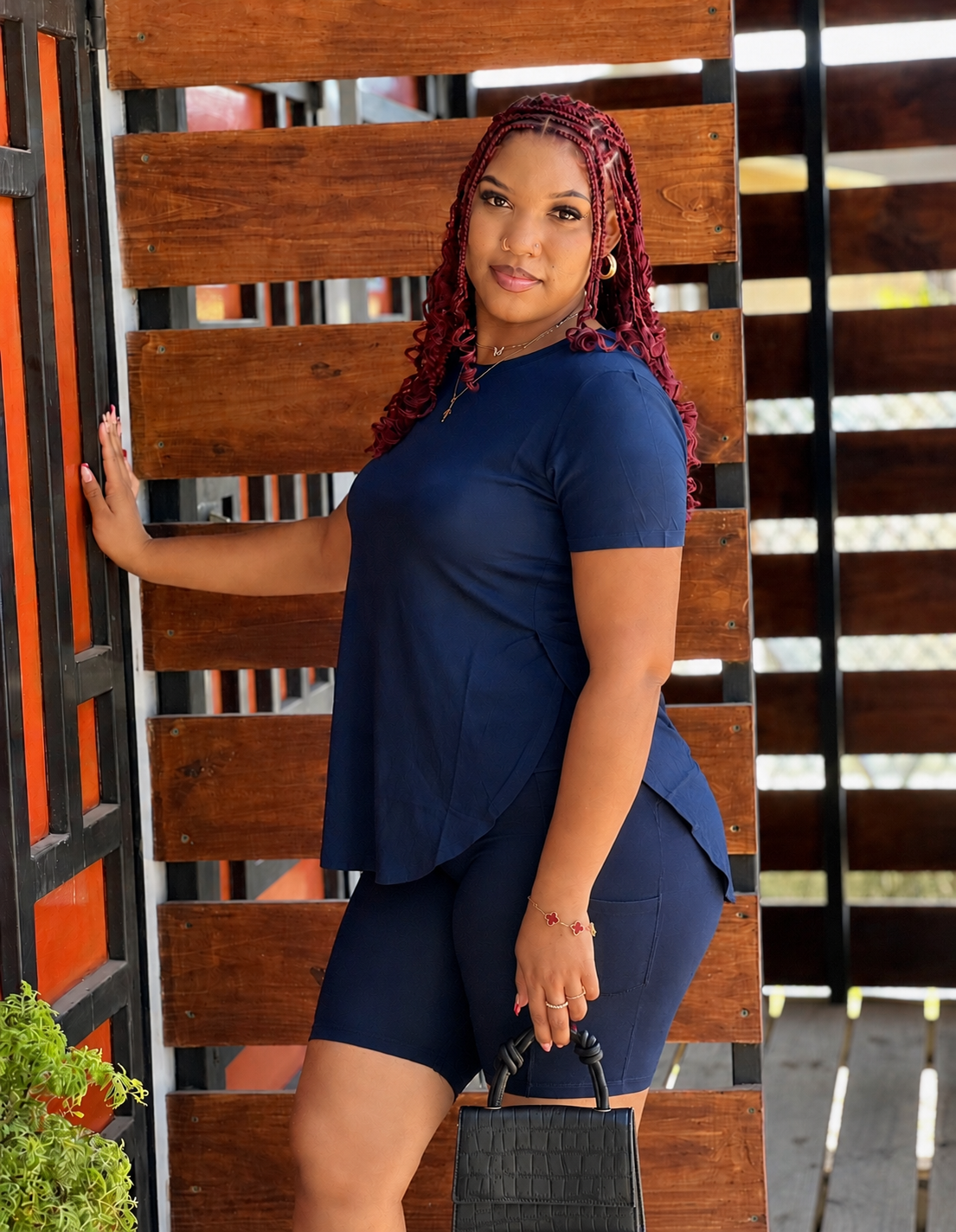 CURVE HEM OVERSIZED TEE/BIKER SHORT SET