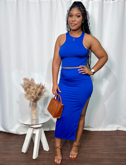 RACERBACK RIBBED CROP TOP / SPLIT SKIRT SET