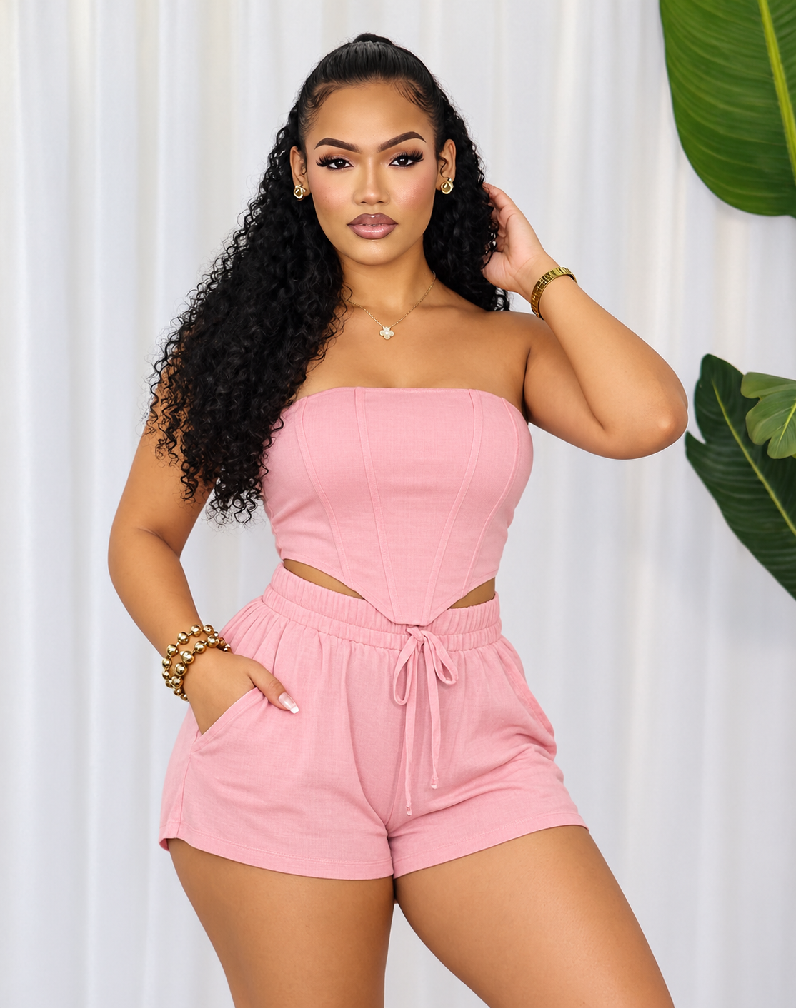 BONED CORSET-STYLE TUBE TOP / SHORTS SET