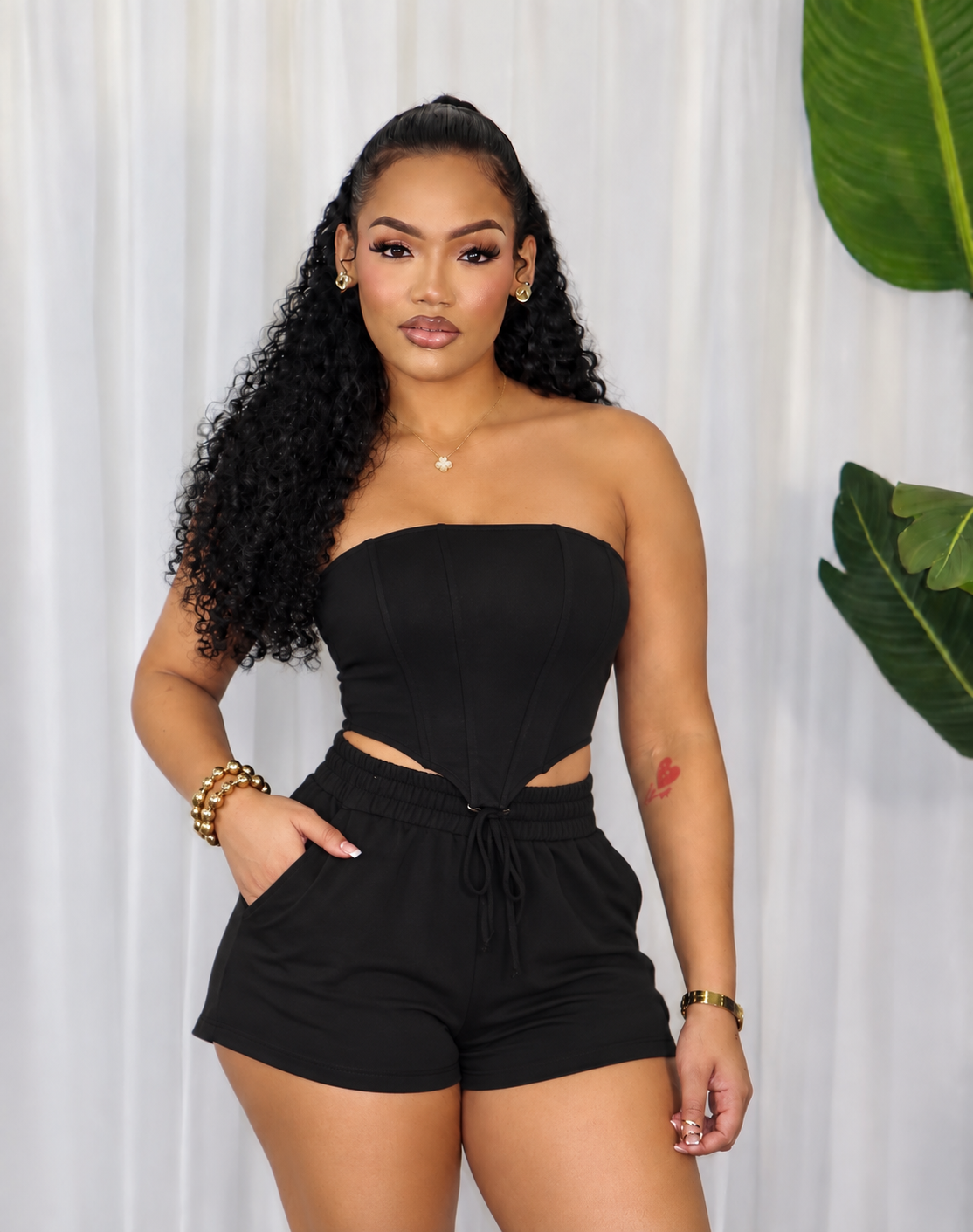 BONED CORSET-STYLE TUBE TOP / SHORTS SET