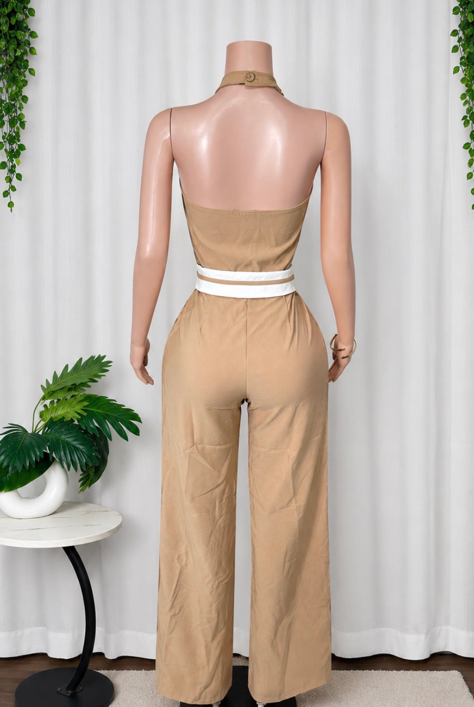 VEST-STYLE, HALTER TOP, FOLDED WAIST JUMPSUIT