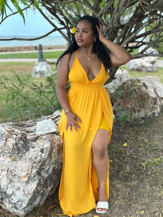 CRISS CROSS PLUNGING MAXI DRESS
