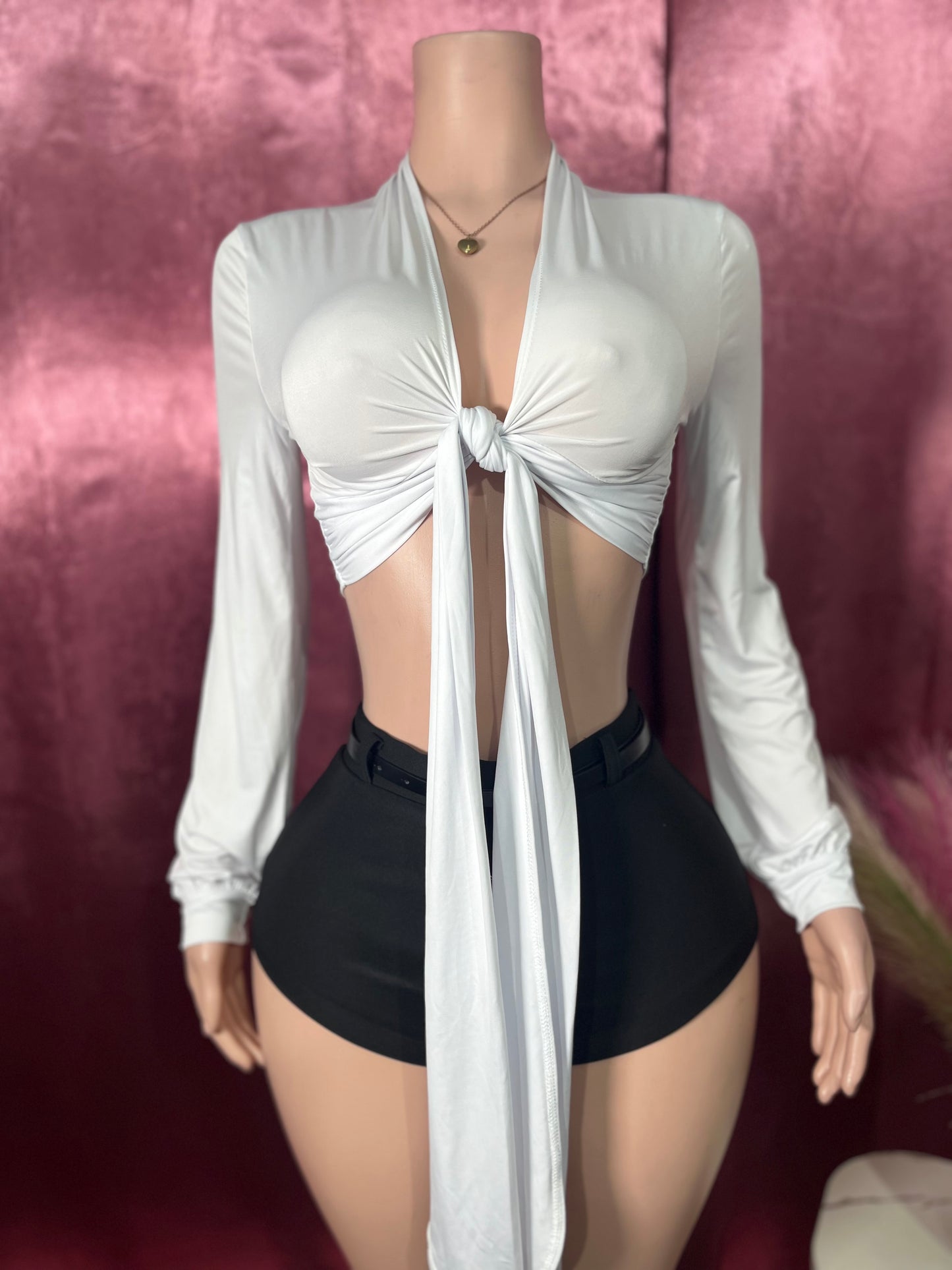 TIE FRONT LONG SLEEVE CROP TOP