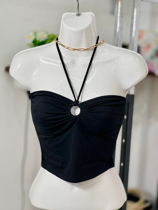 O-RING HALTER CROP TOP