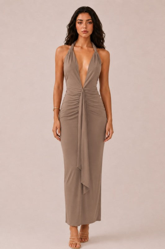 TWISTED KNOT RUCHED MAXI DRESS