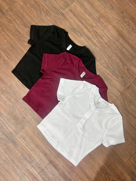 HENLEY THERMAL BUTTON DOWN CROP TOP