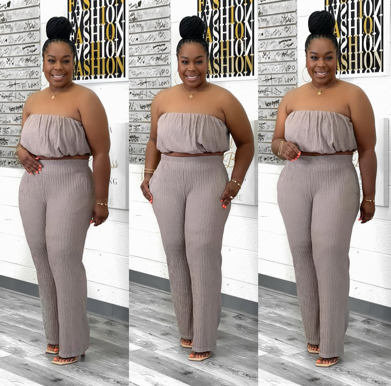 BUBBLE WRINKLED CROP TOP SET