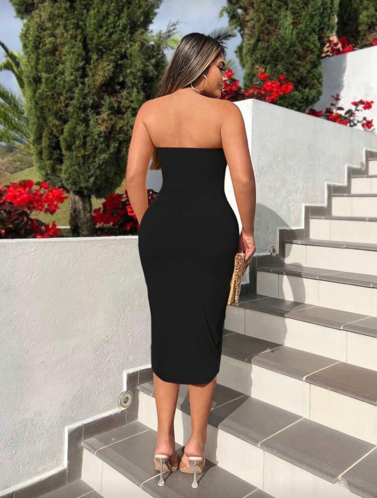 ACCENTED RUCHED MIDI DRESS