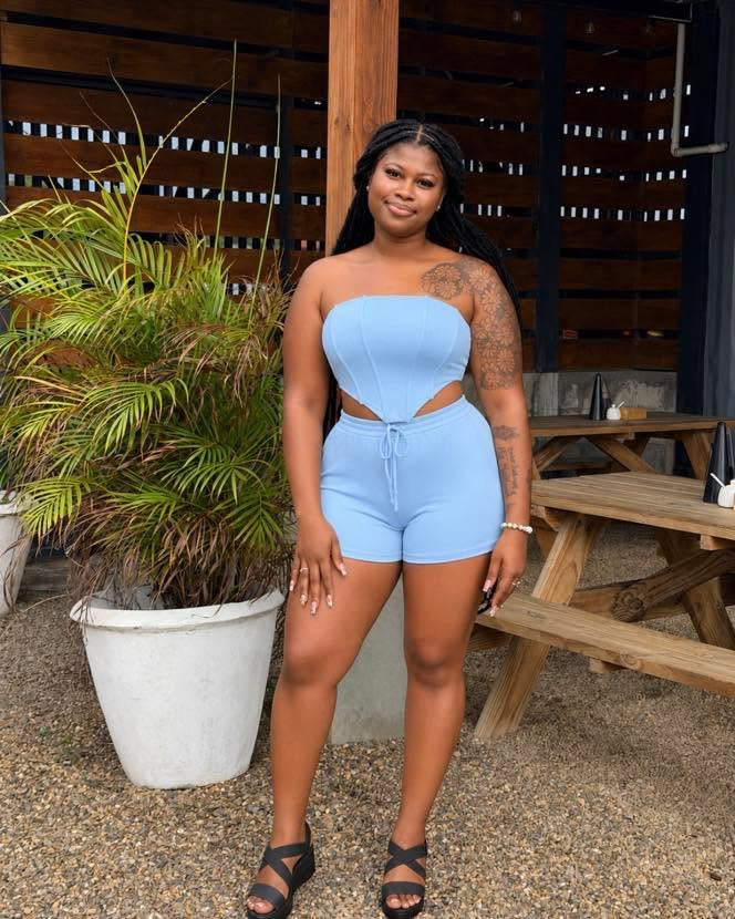BONED CORSET-STYLE TUBE TOP / SHORTS SET