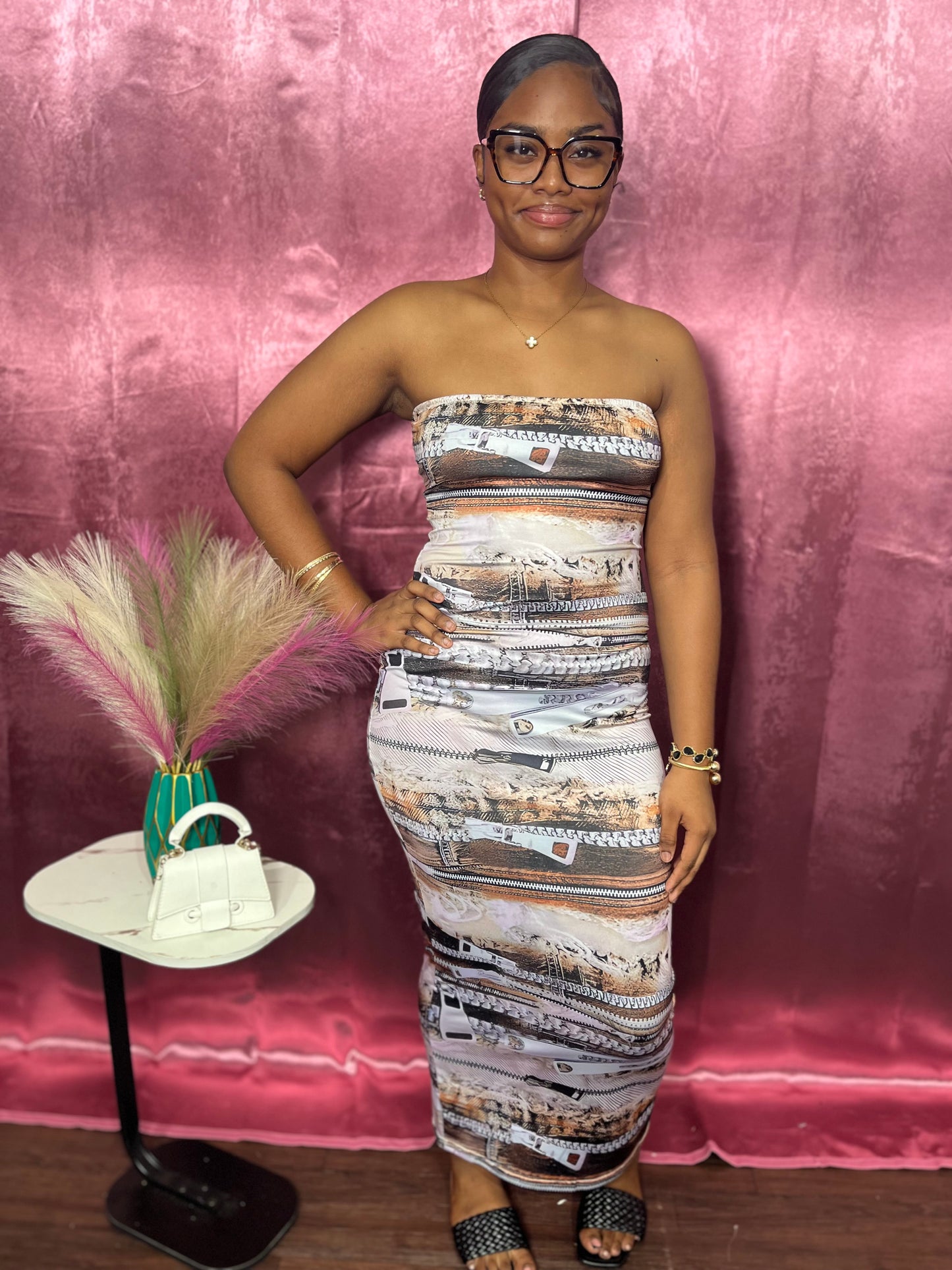 ABSTRACT PRINTED TUBE MAXI DRESS