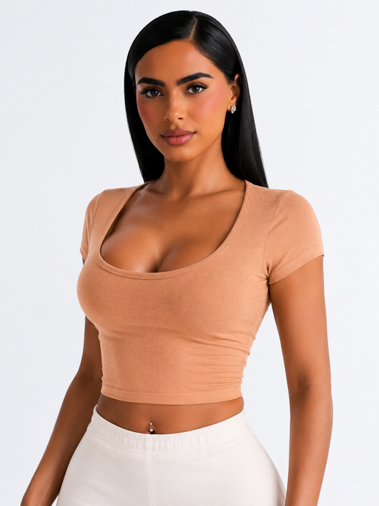 SCOOP NECK DOUBLE-LAYER TOP