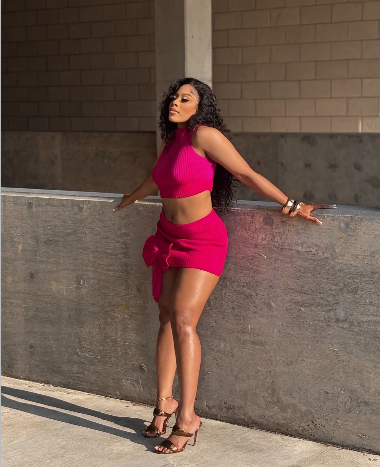 RIBBED BOW MINI SKIRT SET