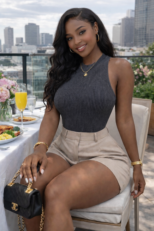 MIDNIGHT PRINCESS RIBBED BODY BLOUSE