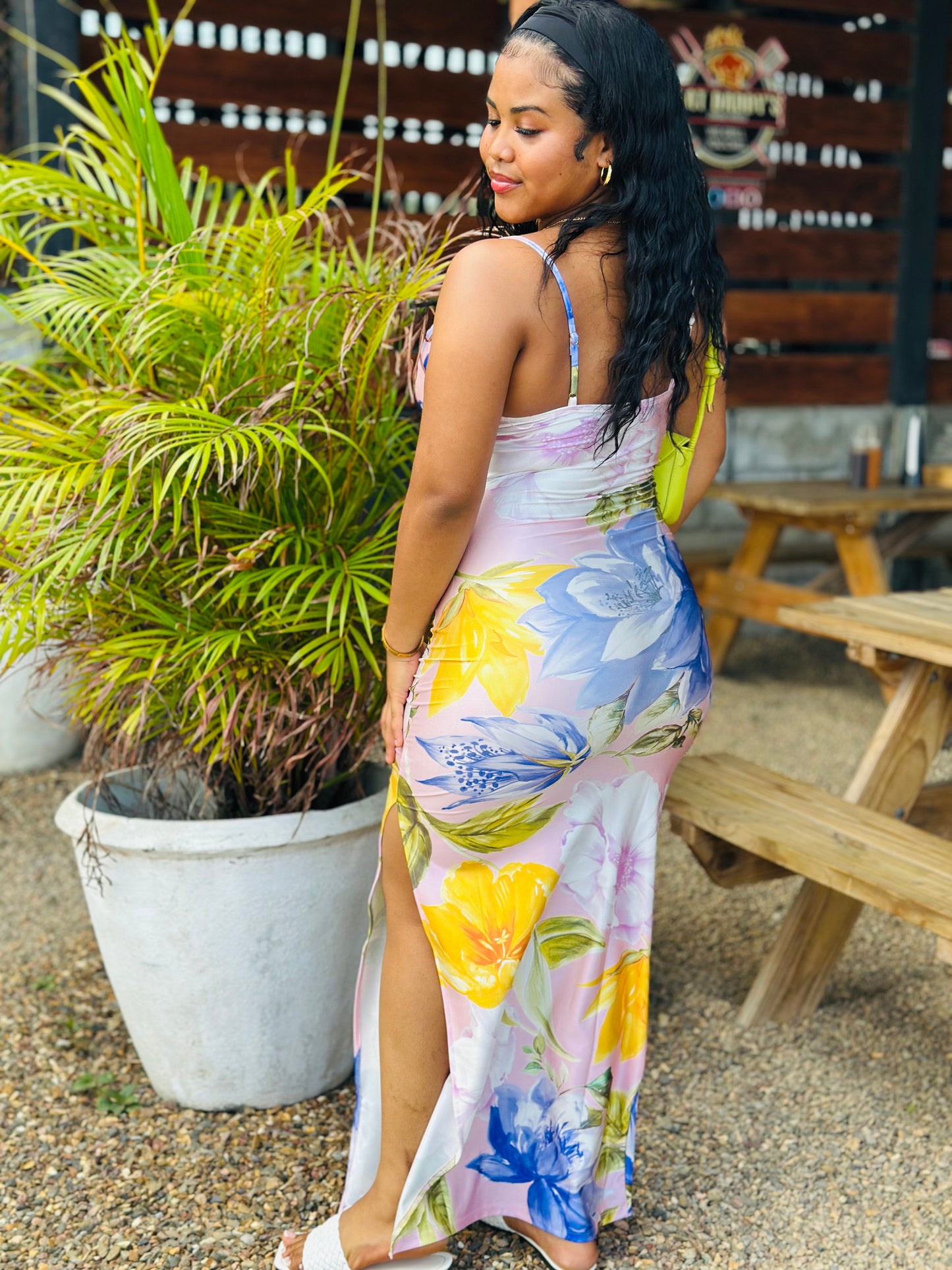 COWL NECK SLIT CAMI MAXI DRESS
