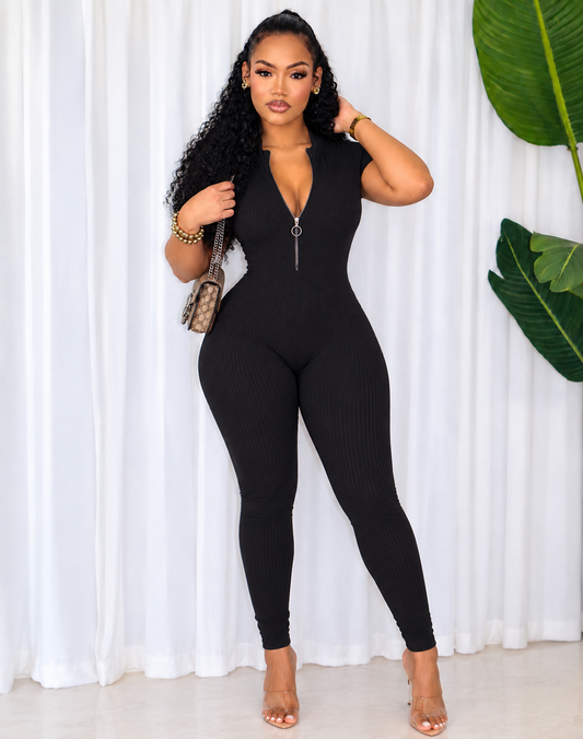 SOLID RIBBED TEXTURED SHORT ROMPER