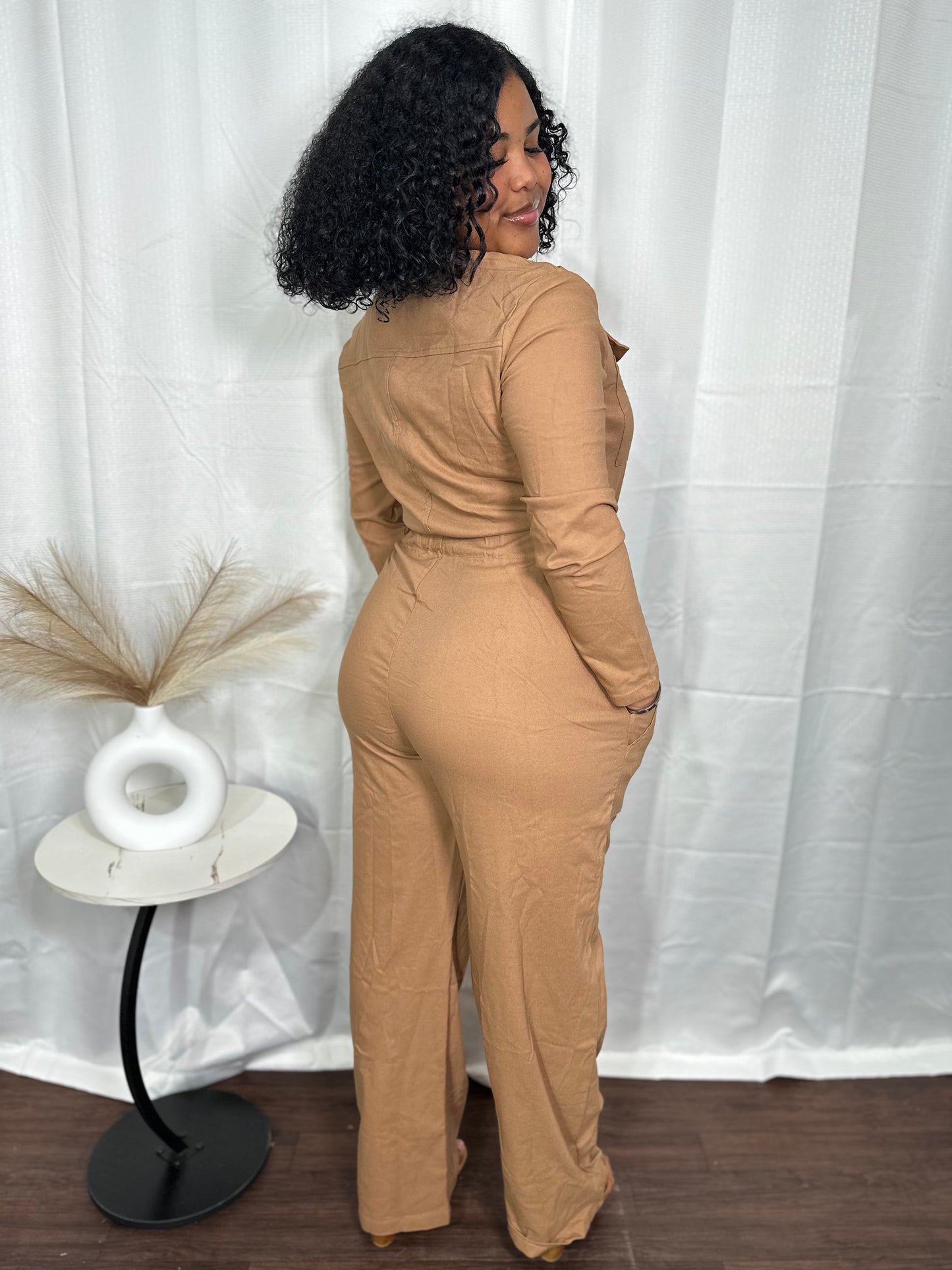 LONG SLEEVE WIDE LEG CARGO JUMPSUIT