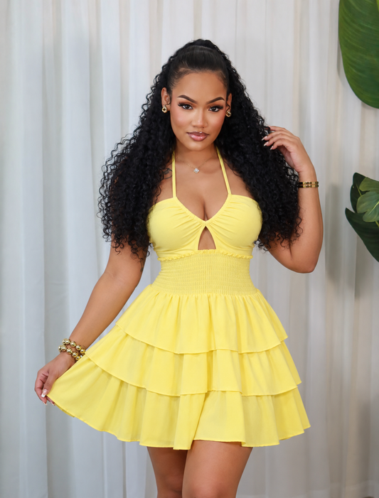 CUT OUT SMOCKING HALTER DRESS