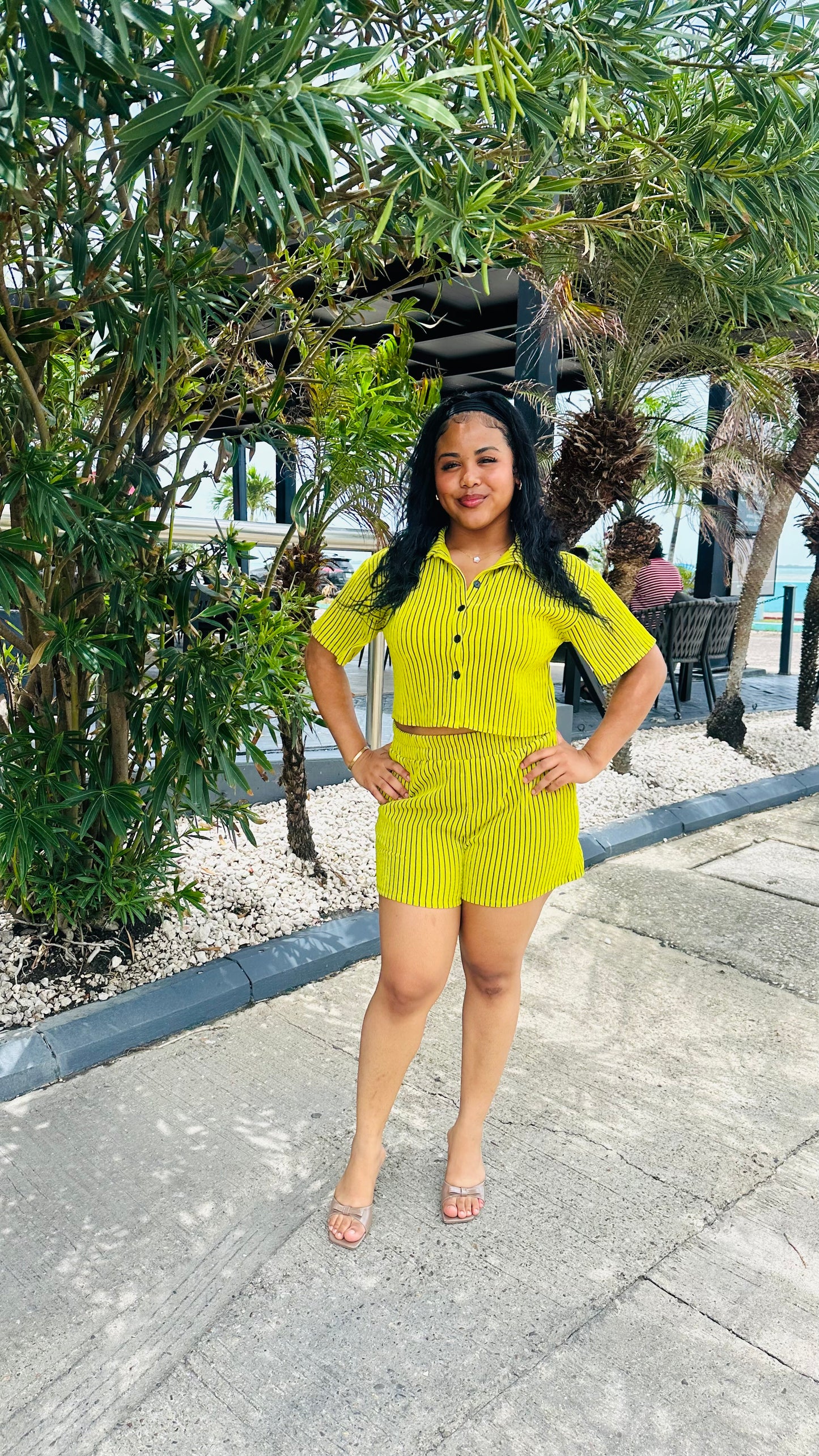 TEXTURED, STRIPED 2-PC SHORTS SET