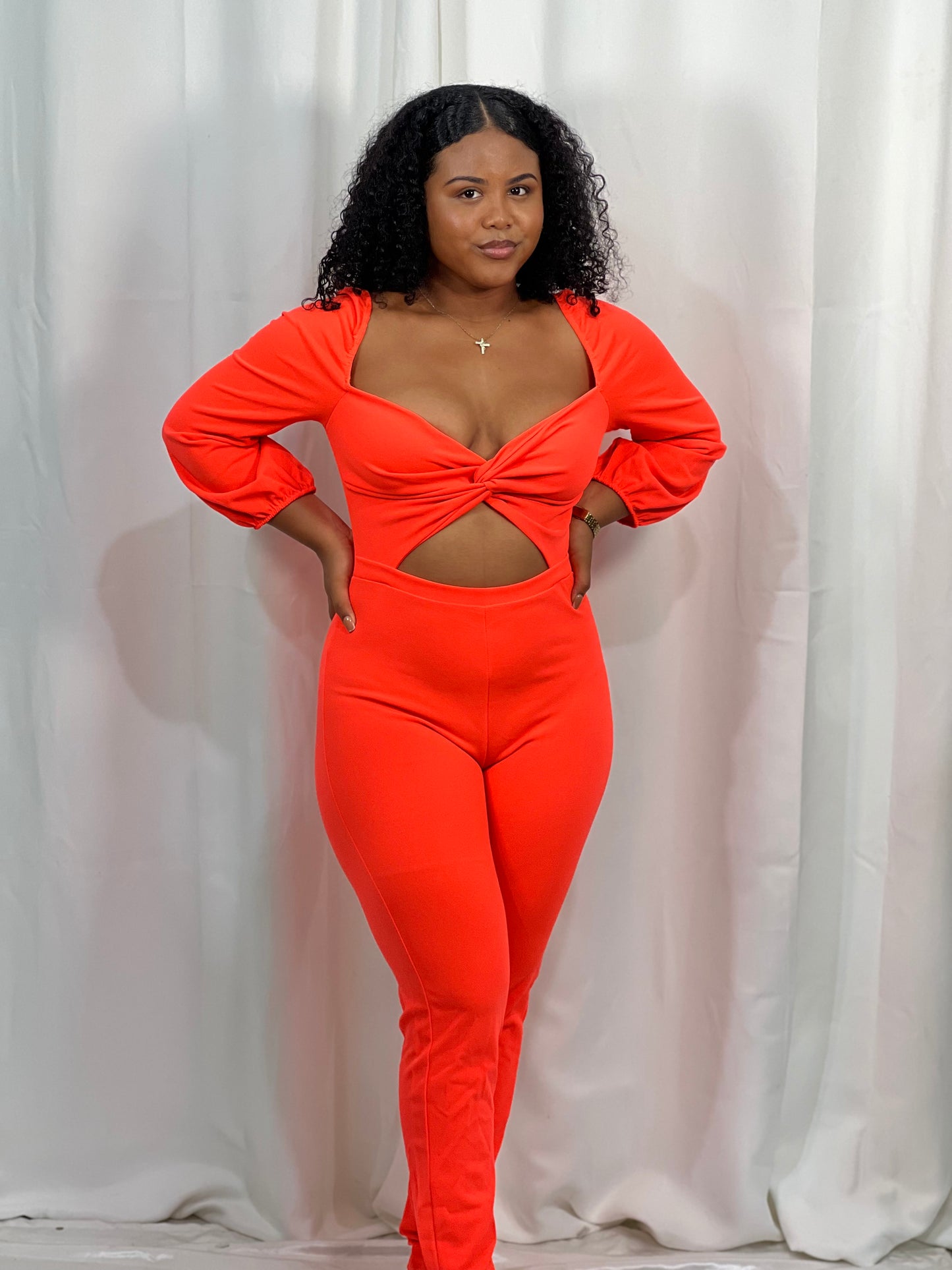 TWISTED BUST, CUTOUT FRONT JUMPSUIT